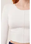 Omarı Etkileyici Ters Dikişli Beyaz Body Bluz