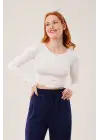 Omarı Etkileyici Ters Dikişli Beyaz Body Bluz