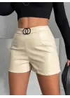 Trend Tokalı Deri Şort