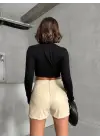 Trend Tokalı Deri Şort