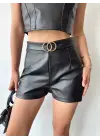 Tokalı deri şort siyah s24444