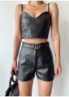 Tokalı deri şort siyah s24444