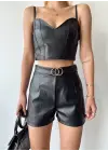 Tokalı deri şort siyah s24444