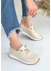 Sportif Bej Cilt Bağcıklı Ayakkabı
