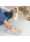 Sportif Bej Cilt Bağcıklı Ayakkabı
