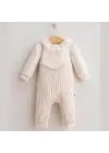 Omarı Yumuşak Çiçek Desenli Bebek Salopet - Ekru