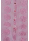 Top Düğmeli Yakası Dantelli Desenli Jakar Gömlek -Pembe