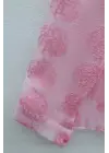 Top Düğmeli Yakası Dantelli Desenli Jakar Gömlek -Pembe