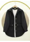 Torba Cepli Oval Kesim Kot Gömlek Ceket -Siyah