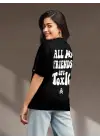 Omarı Siyah Renkli Oversize Baskılı T-shirt