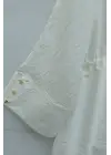 Tünel Bağcıklı Beli Lastikli Pantolonlu Pamuklu Krinkıl Takım  -Ekru