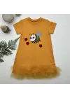 Omarı Arıcık Nakışlı Fırfırlı Jile Kız Çocuk Elbisesi - Turuncu