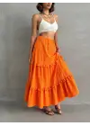 Omarı Turuncu Fırfırlı Uzun Etek
