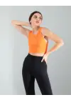 Omarı Kalın Askılı Turuncu Crop Üst - Scuba Kumaş