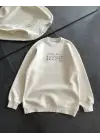 Bisiklet Yaka Baskılı Beyaz Sweatshirt