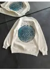 Bisiklet Yaka Baskılı Beyaz Sweatshirt