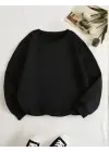 Omarı Rahat Kesim Siyah Sweatshirt