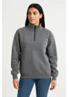 Üç İplik Dık Yaka Yarım Fermuarlı SweatShirt - Antrasit