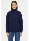 Üç İplik Dık Yaka Yarım Fermuarlı SweatShirt - Lacivert