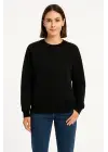 Üç İplik Düz Bisiklet Yaka SweatShirt  - Siyah