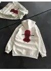 Üç İplik Kapşonlu Baskılı Oversize SweatShirt- Beyaz