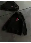 Üç İplik Kapşonlu Baskılı Oversize SweatShirt- Siyah