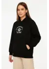 Üç İplik Kapşonlu ön Ve Arka Baskılı SweatShirt Hoodie- Siyah