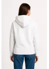 Üç İplik Kapüşonlu Kanguru Çepli SweatShirt Hoodie - Beyaz