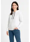 Üç İplik Kapüşonlu Kanguru Çepli SweatShirt Hoodie - Beyaz