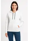 Üç İplik Kapüşonlu Kanguru Çepli SweatShirt Hoodie - Beyaz
