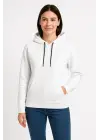 Üç İplik Kapüşonlu Kanguru Çepli SweatShirt Hoodie - Beyaz