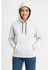 Üç İplik Kapüşonlu Kanguru Çepli SweatShirt Hoodie - Beyaz