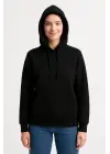 Üç İplik Kapüşonlu Kanguru Çepli SweatShirt Hoodie - Siyah