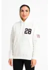 Üç İplik Kapüşonlu Ön Ve Arka Baskılı SweatShirt Hoodie - Beyaz