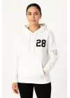 Üç İplik Kapüşonlu Ön Ve Arka Baskılı SweatShirt Hoodie - Beyaz