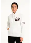 Üç İplik Kapüşonlu Ön Ve Arka Baskılı SweatShirt Hoodie - Beyaz