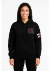 Üç İplik Kapüşonlu Ön Ve Arka Baskılı SweatShirt Hoodie - Siyah