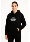 Üç İplik Kapüşonlu Ön Ve Arka Baskılı SweatShirt Hoodie - Siyah