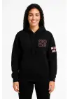 Üç İplik Kapüşonlu Ön Ve Arka Baskılı SweatShirt Hoodie - Siyah