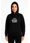 Üç İplik Kapüşonlu Ön Ve Arka Baskılı SweatShirt Hoodie - Siyah