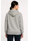 Üç İplik Kapüşonlu Tam Fermuarlı Kanguru Çepli SweatShirt Hoodie - Gri