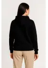 Üç İplik Kapüşonlu Tam Fermuarlı Kanguru Çepli SweatShirt Hoodie - Siyah