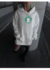 Üç İplik Penye Uzun Kol Kapşonlu SweatShirt - Beyaz