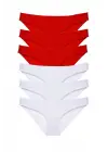 Omarı Yumuşak Likralı Kadın Slip Külot Seti - Kırmızı & Beyaz