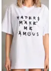Unisex Baskılı Oversize T-Shirt - Beyaz