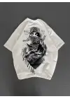 Baskılı Unisex Oversize Tişört - Beyaz