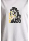 Unisex Baskılı Oversize T-Shirt - Beyaz