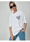 Unisex Baskılı Oversize T-Shirt - Beyaz