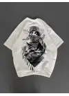 Unisex Baskılı Oversize T-Shirt - Beyaz