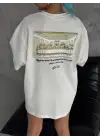 Unisex Baskılı Rahat Tişört - Beyaz